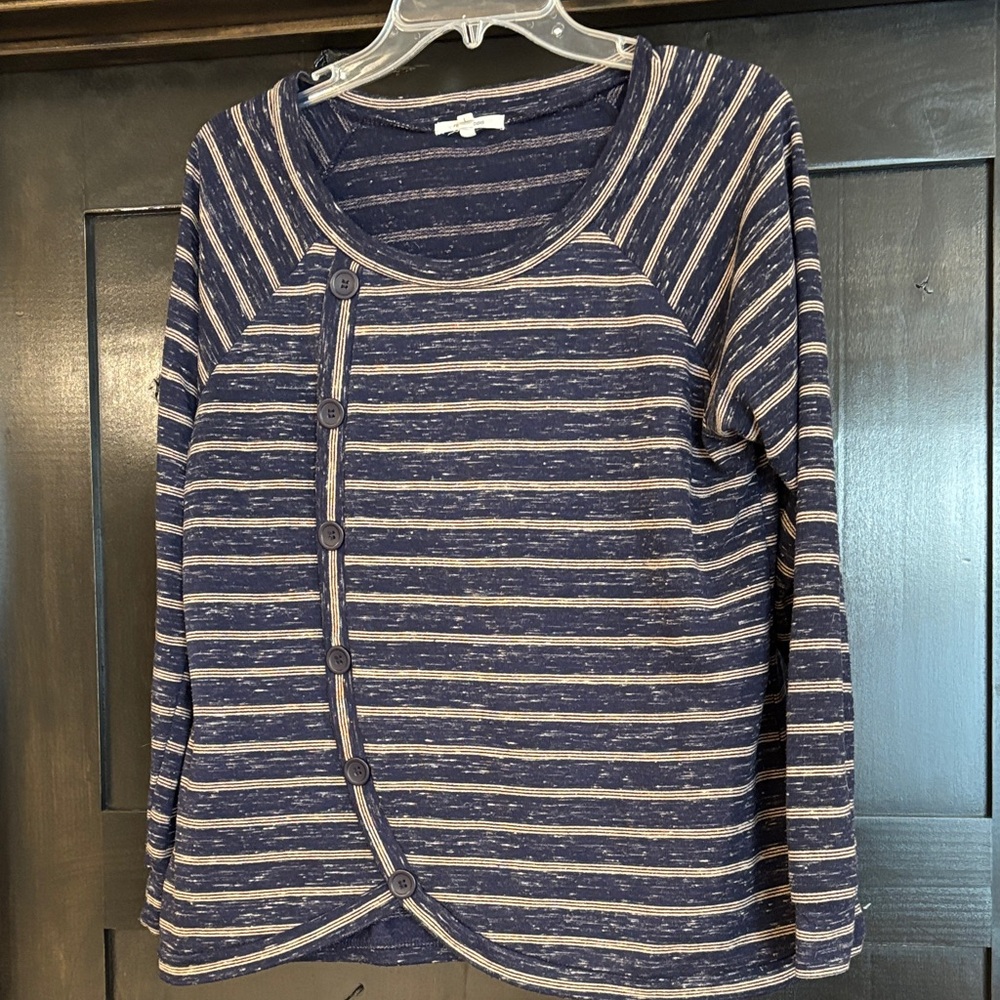 Maurices Button Accents Long Sleeve Shirt Women’s Size Large Striped Blue/Cream